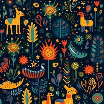 Patterns and banners backgrounds: Seamless pattern with cute hand drawn animals and plants. Vector illustration.