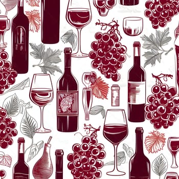 Patterns and banners backgrounds: Seamless pattern with wine bottles and grapes. Vector illustration.