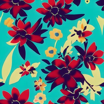 Patterns and banners backgrounds: Seamless floral pattern with red and yellow flowers on blue background