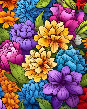 Patterns and banners backgrounds: Seamless pattern with colorful flowers and leaves. Vector illustration.