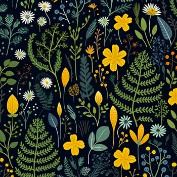 Patterns and banners backgrounds: Seamless pattern with wildflowers and leaves. Vector illustration.