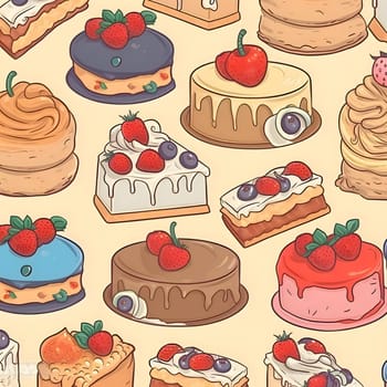 Patterns and banners backgrounds: Seamless pattern with cakes and pastries. Vector illustration.
