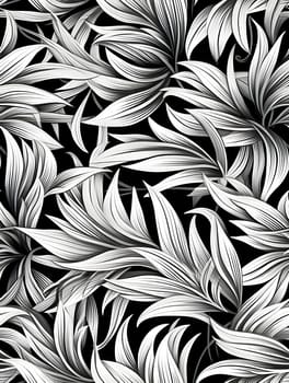 Patterns and banners backgrounds: Seamless pattern with stylized leaves. Black and white background.