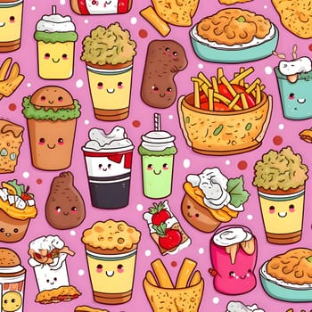 Patterns and banners backgrounds: Seamless pattern with kawaii fast food. Vector illustration