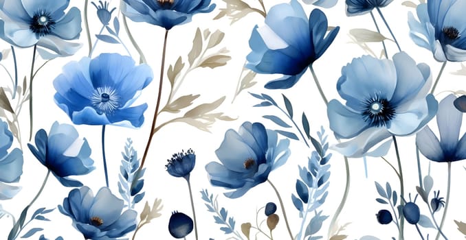 Patterns and banners backgrounds: Seamless pattern with blue anemones. Vector illustration.