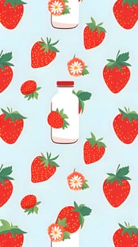 Patterns and banners backgrounds: Seamless pattern with strawberry and milk bottle. Vector illustration.