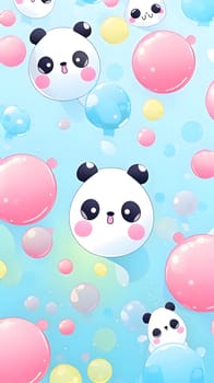 Patterns and banners backgrounds: Seamless pattern with cute panda and balloons on blue background