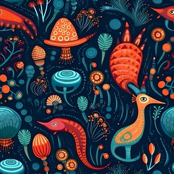 Patterns and banners backgrounds: Seamless pattern with cartoon animals and plants. Vector illustration.