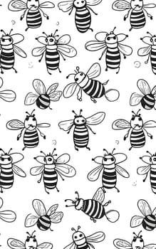 Patterns and banners backgrounds: Seamless pattern with cute cartoon bees. Black and white vector illustration.