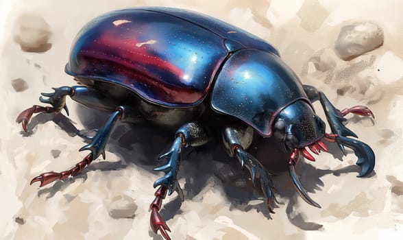 Illustration, beetle on vintage background. Selective focus.