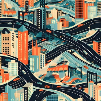 Patterns and banners backgrounds: Seamless pattern with cityscape and road. Vector illustration.