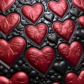 Patterns and banners backgrounds: 3D render of plastic hearts background tile with embossed fractal on leather