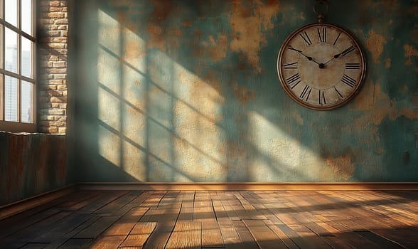 Clock on a vintage background with space for text. Selective focus.