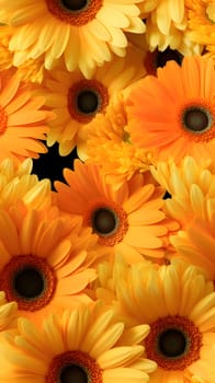 Patterns and banners backgrounds: Beautiful orange gerbera flowers on black background. Close up.