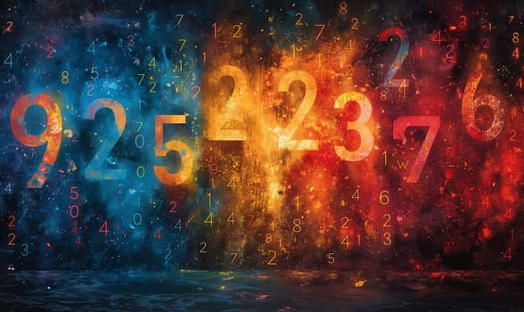 Abstract background in color with numbers. Selective focus.