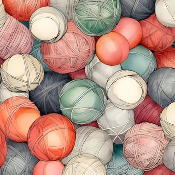 Patterns and banners backgrounds: Seamless pattern of colorful knitting yarn balls. Vector illustration.