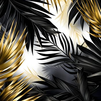Patterns and banners backgrounds: Tropical black and gold palm leaves background. Vector illustration.