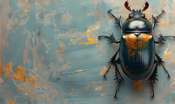 Illustration, beetle on vintage background. Selective focus.