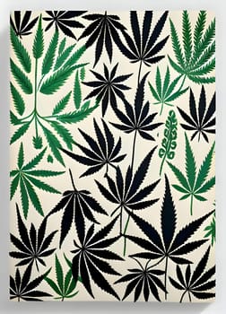 Patterns and banners backgrounds: Cannabis leaf pattern. Green leaves of marijuana on a white background