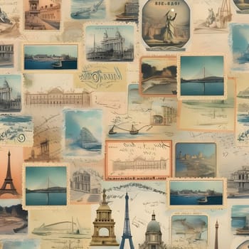 Patterns and banners backgrounds: Seamless pattern with Paris landmarks. Vintage postcard collection.