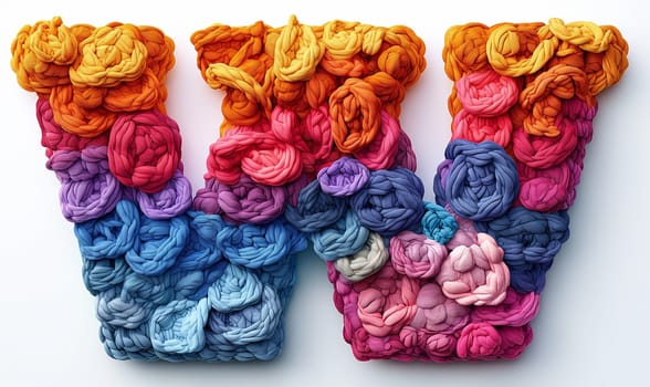 Knitted colored letter W on an abstract background. Selective focus.