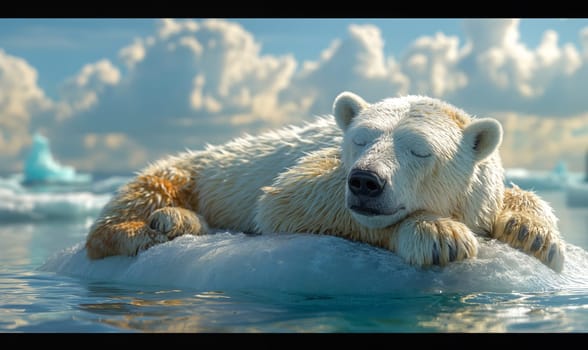 Children's illustration, polar bear on an ice floe. Selective soft focus.