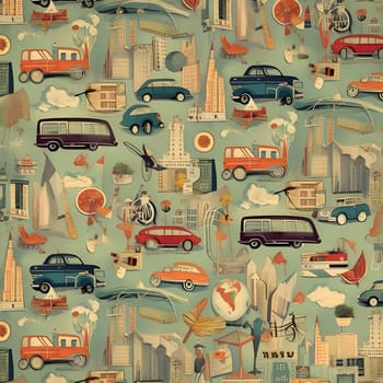 Patterns and banners backgrounds: Seamless pattern with retro cars and buildings. Vector illustration.