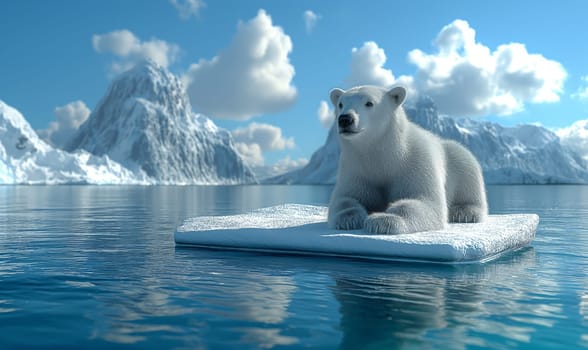 Children's illustration, polar bear on an ice floe. Selective soft focus.