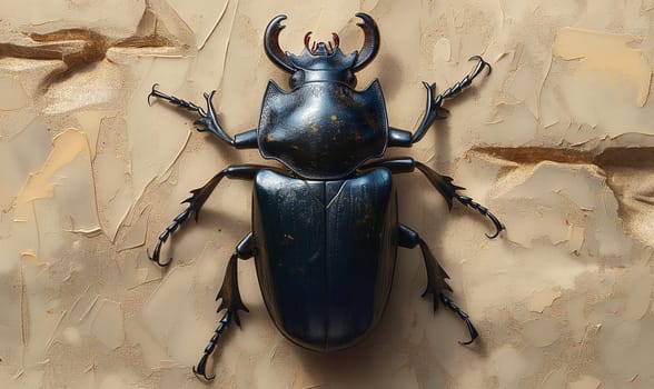 Illustration, beetle on vintage background. Selective focus.