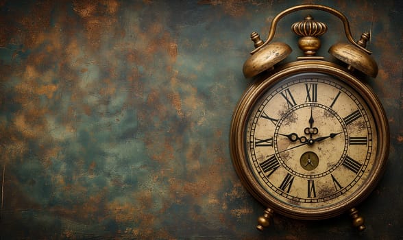 Clock on a vintage background with space for text. Selective focus.