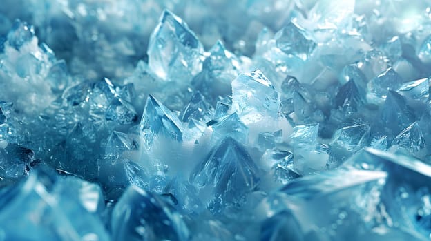 A close up of a pile of electric blue ice cubes, resembling a natural landscape of frozen water. The transparent material gives a unique pattern, making it a fashion accessory