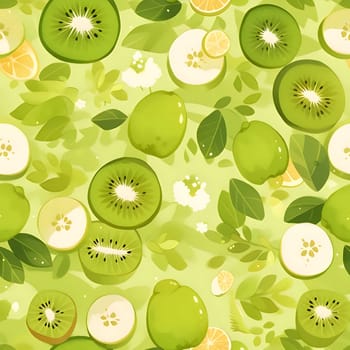 Patterns and banners backgrounds: Seamless pattern with kiwi, apple and lemon.