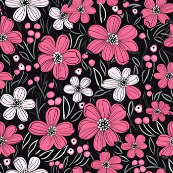 Patterns and banners backgrounds: Seamless pattern with pink flowers on black background. Vector illustration.