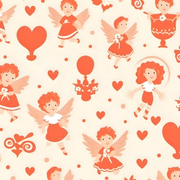 Patterns and banners backgrounds: Seamless pattern with cute angels and hearts. Vector illustration.