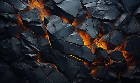 Abstract background of extinct lava with red gaps. Selective soft focus.