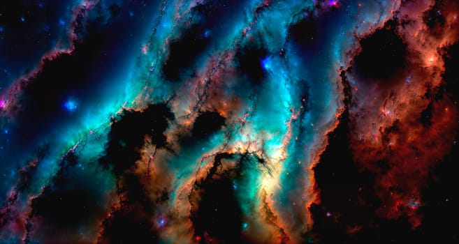 Generative AI. Space wallpaper and background. Universe with stars, constellations, galaxies, nebulae and gas and dust clouds