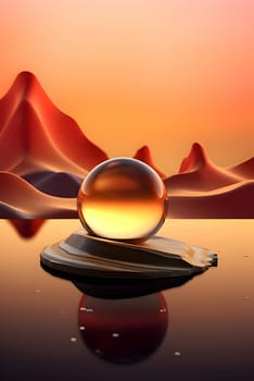 An abstract background wallpaper featuring a glass ball placed on an orange, creating an intriguing and visually captivating composition.
