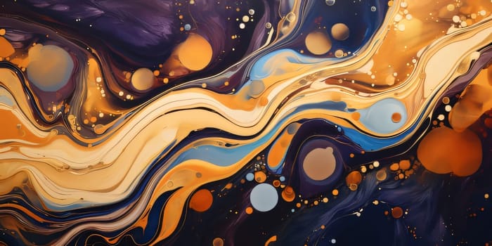 Abstract background design: Abstract background of acrylic paint in blue and orange tones. Liquid marble texture