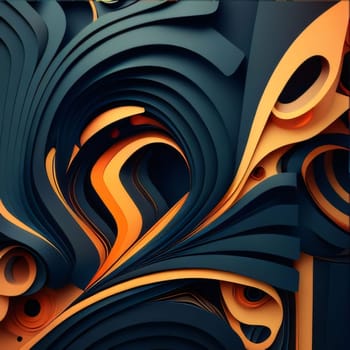 Abstract background design: 3d render, abstract background with wavy layered paper layers in orange and blue colors