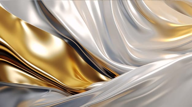 Abstract background design: Golden and silver satin fabric. 3d rendering, 3d illustration.