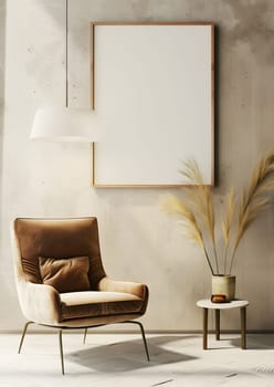 A comfortable living room with hardwood flooring, featuring a chair, table, and a picture on the wall. The furniture is made of wood, creating a cozy atmosphere with tints and shades