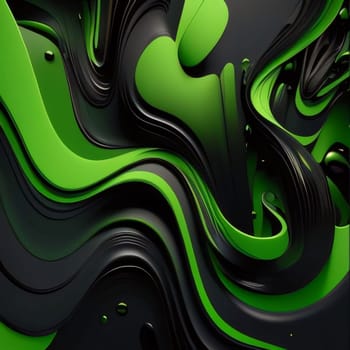 Abstract background design: 3d rendering of abstract wavy background with black and green elements