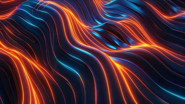 Abstract background design: 3d render of abstract wavy background with glowing neon lines. 3d illustration