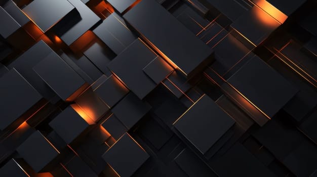 Abstract background design: Abstract black and orange cubes background, 3d render, square composition