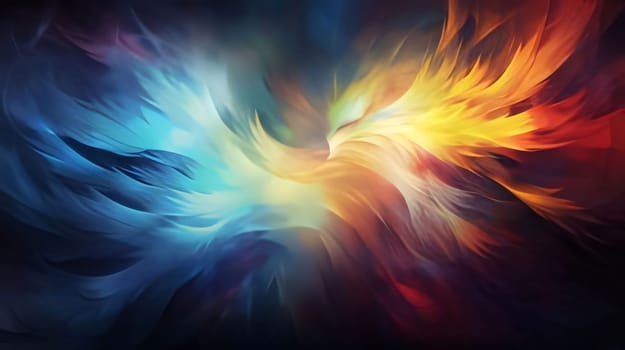 Abstract background design: abstract background of blue, yellow, orange and red colors with feather