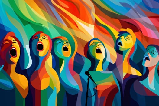 Abstract background design: Illustration of a group of people singing into a microphone on colorful background