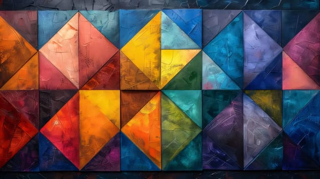 Abstract background design: Colorful abstract background. Multicolored triangles on the wall.