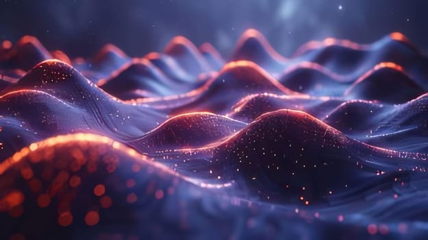 Abstract background design: 3d rendering of abstract wavy background with glowing particles. Futuristic wave with depth of field and bokeh effect.