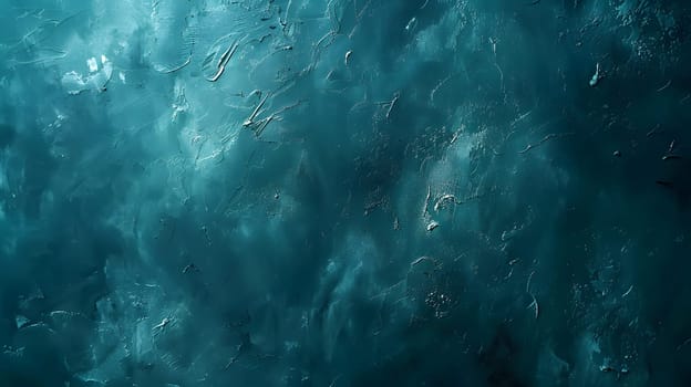 An underwater closeup of a wave in the azure ocean reveals a mesmerizing pattern in the fluid, electric blue liquid. A science of marine biology hidden in darkness