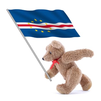 A Cape Verde flag being carried by a cute teddy bear
